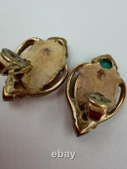 Vintage Earrings Clip On Trifari Coronation Alfred Philippe Teardrop Cabochon