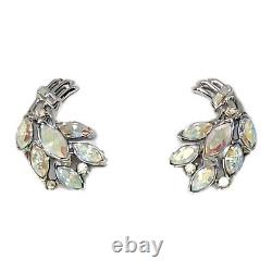 Vintage Earrings Crown Trifari Alfred Philippe Flower AB Clear Crystal Clip-On