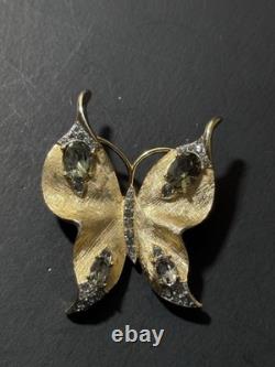 Vintage Gold Tone Crown Trifari Alfred Philippe Butterfly Rhinestone Brooch