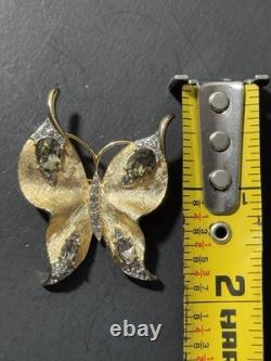 Vintage Gold Tone Crown Trifari Alfred Philippe Butterfly Rhinestone Brooch