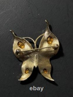 Vintage Gold Tone Crown Trifari Alfred Philippe Butterfly Rhinestone Brooch