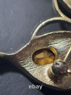 Vintage Gold Tone Crown Trifari Alfred Philippe Butterfly Rhinestone Brooch