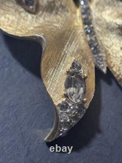 Vintage Gold Tone Crown Trifari Alfred Philippe Butterfly Rhinestone Brooch