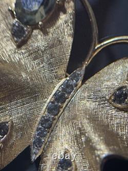 Vintage Gold Tone Crown Trifari Alfred Philippe Butterfly Rhinestone Brooch