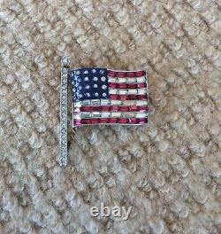 Vintage Invisibly Set Rhinestone Alfred Philippe Trifari Flag Brooch-RARE