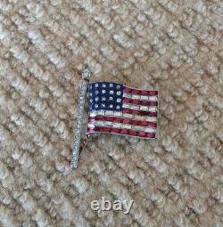 Vintage Invisibly Set Rhinestone Alfred Philippe Trifari Flag Brooch-RARE