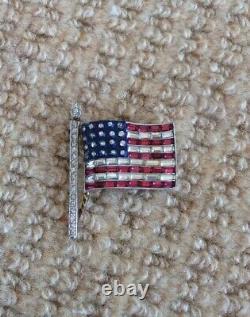 Vintage Invisibly Set Rhinestone Alfred Philippe Trifari Flag Brooch-RARE