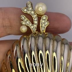 Vintage Jeweled'Tropical Fantasies' Seashell Brooch After Trifari Clam & Pearls