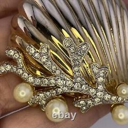 Vintage Jeweled'Tropical Fantasies' Seashell Brooch After Trifari Clam & Pearls