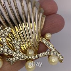 Vintage Jeweled'Tropical Fantasies' Seashell Brooch After Trifari Clam & Pearls