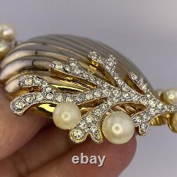 Vintage Jeweled'Tropical Fantasies' Seashell Brooch After Trifari Clam & Pearls