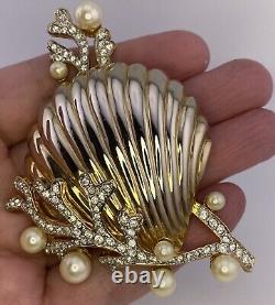 Vintage Jeweled'Tropical Fantasies' Seashell Brooch After Trifari Clam & Pearls