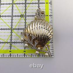 Vintage Jeweled'Tropical Fantasies' Seashell Brooch After Trifari Clam & Pearls