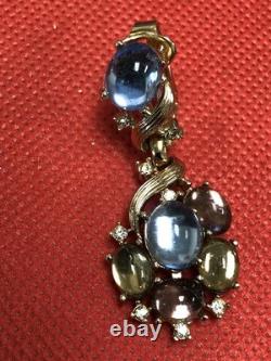 Vintage Nos Crown Trifari Philippe Gold Tone Pastel Muticolored Clip On Earrings