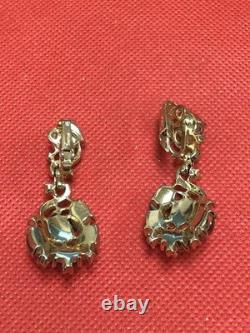 Vintage Nos Crown Trifari Philippe Gold Tone Pastel Muticolored Clip On Earrings