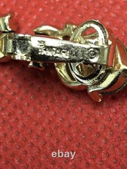 Vintage Nos Crown Trifari Philippe Gold Tone Pastel Muticolored Clip On Earrings