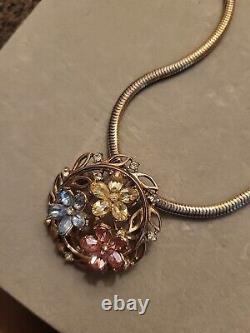 Vintage Pastel Floral Fragonard Trifari Alfred Philippe Brooch And Necklace