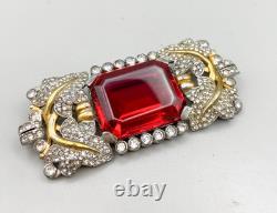 Vintage Philippe Trifari Empress Eugenia Series Huge Octagon Red Stone Brooch
