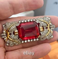 Vintage Philippe Trifari Empress Eugenia Series Huge Octagon Red Stone Brooch