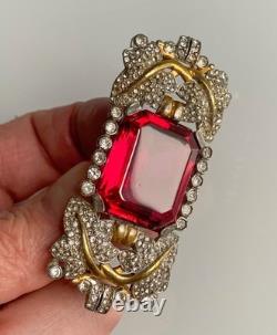 Vintage Philippe Trifari Empress Eugenia Series Huge Octagon Red Stone Brooch