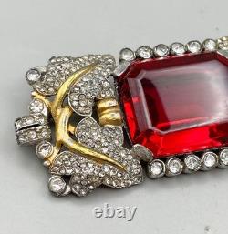 Vintage Philippe Trifari Empress Eugenia Series Huge Octagon Red Stone Brooch