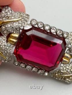 Vintage Philippe Trifari Empress Eugenia Series Huge Octagon Red Stone Brooch