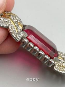 Vintage Philippe Trifari Empress Eugenia Series Huge Octagon Red Stone Brooch