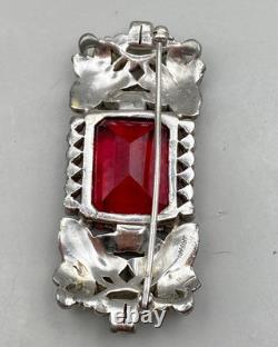 Vintage Philippe Trifari Empress Eugenia Series Huge Octagon Red Stone Brooch