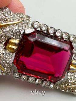 Vintage Philippe Trifari Empress Eugenia Series Huge Octagon Red Stone Brooch