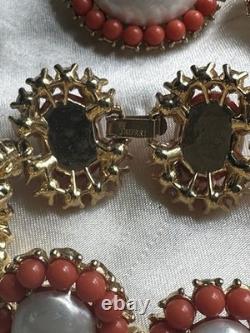 Vintage Pre-1955 Crown Trifari Coral Color Faux Pearl Bracelet & Earrings Set