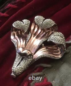 Vintage Sculptural 3x 3 + Large Crown Trifari Alfred Philippe Fur Clip 1930's