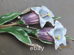 Vintage Signed Crown Trifari Alfred Philippe Enameled Rhinestone Flower Fur Clip