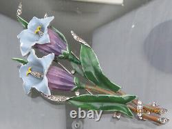 Vintage Signed Crown Trifari Alfred Philippe Enameled Rhinestone Flower Fur Clip