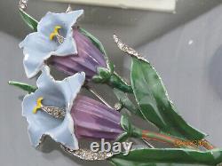 Vintage Signed Crown Trifari Alfred Philippe Enameled Rhinestone Flower Fur Clip