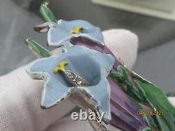 Vintage Signed Crown Trifari Alfred Philippe Enameled Rhinestone Flower Fur Clip