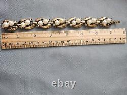 Vintage Signed Crown Trifari Alfred Philippe Faux Pearl Rhinestone Bracelet 7.5