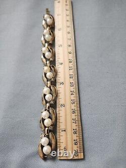Vintage Signed Crown Trifari Alfred Philippe Faux Pearl Rhinestone Bracelet 7.5