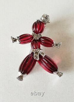 Vintage Signed Crown Trifari Alfred Philippe Tom Tom Red Glass Rag-doll Pin