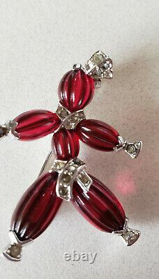 Vintage Signed Crown Trifari Alfred Philippe Tom Tom Red Glass Rag-doll Pin