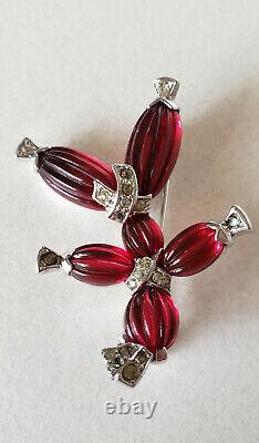 Vintage Signed Crown Trifari Alfred Philippe Tom Tom Red Glass Rag-doll Pin