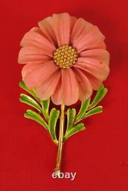 Vintage Signed Crown Trifari Brooch Pin Alfred Philippe Enamel Lucite Flower