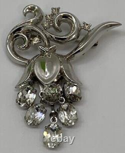 Vintage Signed Crown Trifari Silver Toned Alfred Philippe Rhinestone Brooch