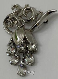Vintage Signed Crown Trifari Silver Toned Alfred Philippe Rhinestone Brooch