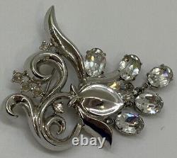 Vintage Signed Crown Trifari Silver Toned Alfred Philippe Rhinestone Brooch