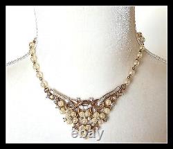 Vintage Signed Trifari Alfred Philippe Gold Tone Necklace Faux Pearls Rhinestone
