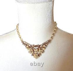Vintage Signed Trifari Alfred Philippe Gold Tone Necklace Faux Pearls Rhinestone