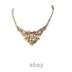 Vintage Signed Trifari Alfred Philippe Gold Tone Necklace Faux Pearls Rhinestone