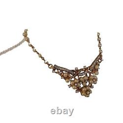 Vintage Signed Trifari Alfred Philippe Gold Tone Necklace Faux Pearls Rhinestone