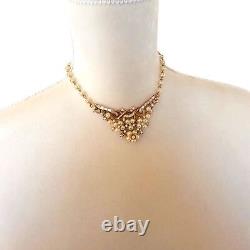 Vintage Signed Trifari Alfred Philippe Gold Tone Necklace Faux Pearls Rhinestone
