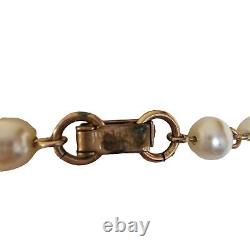 Vintage Signed Trifari Alfred Philippe Gold Tone Necklace Faux Pearls Rhinestone